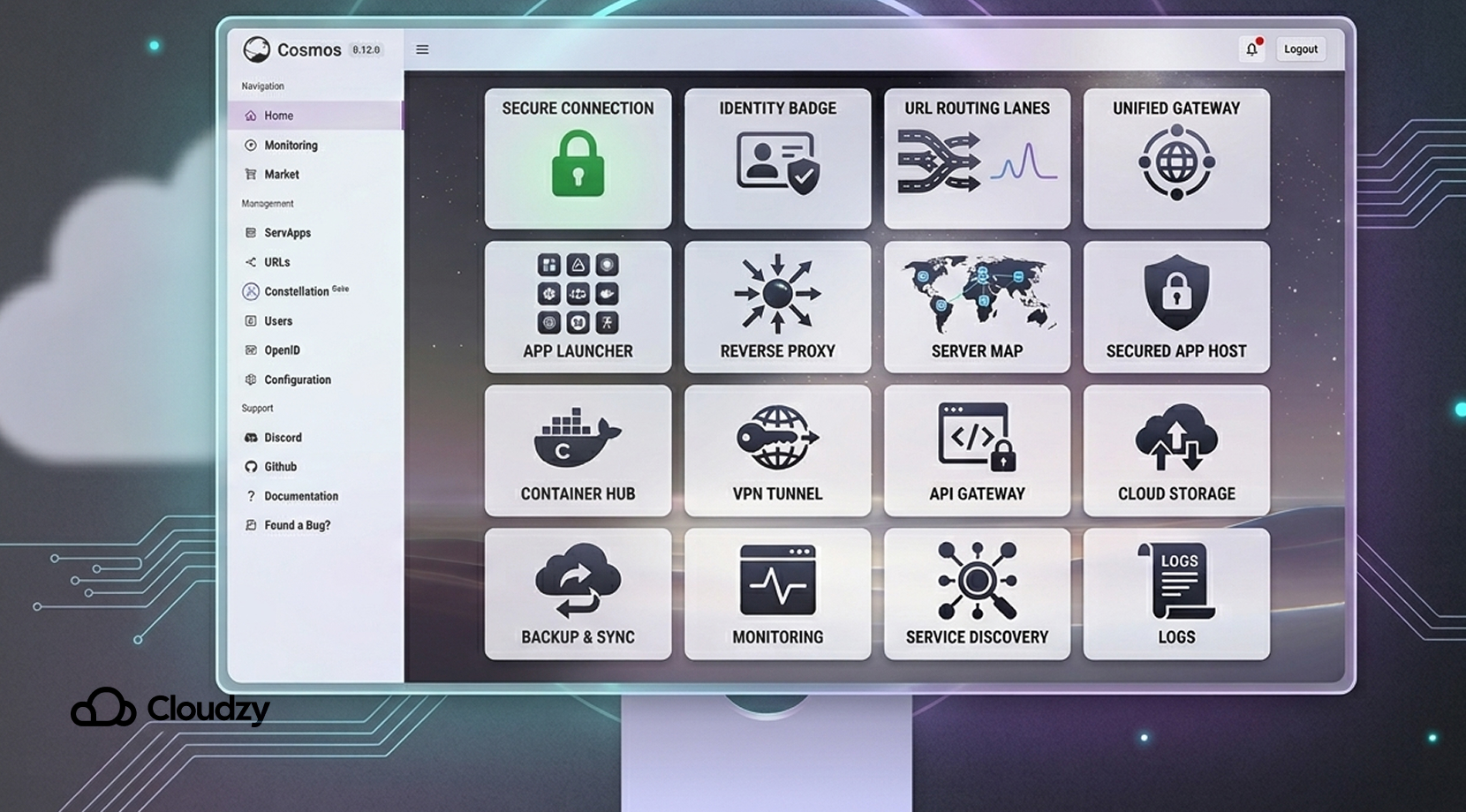 Best Self-Hosted Cloud Platforms with a Web UI, Cosmos dashboard with reverse proxy, VPN tunnel, API gateway, and logs.