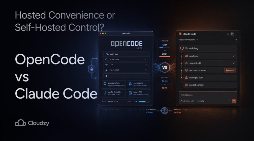 opencode vs claude code cover for local vs cloud ai coding, comparing self-hosted control with hosted convenience.