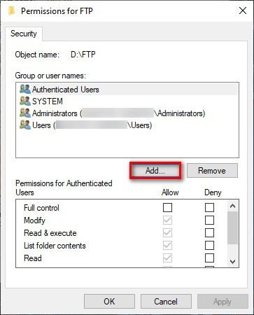 create multiple FTP accounts on Windows 10