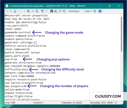 Changing server configuration