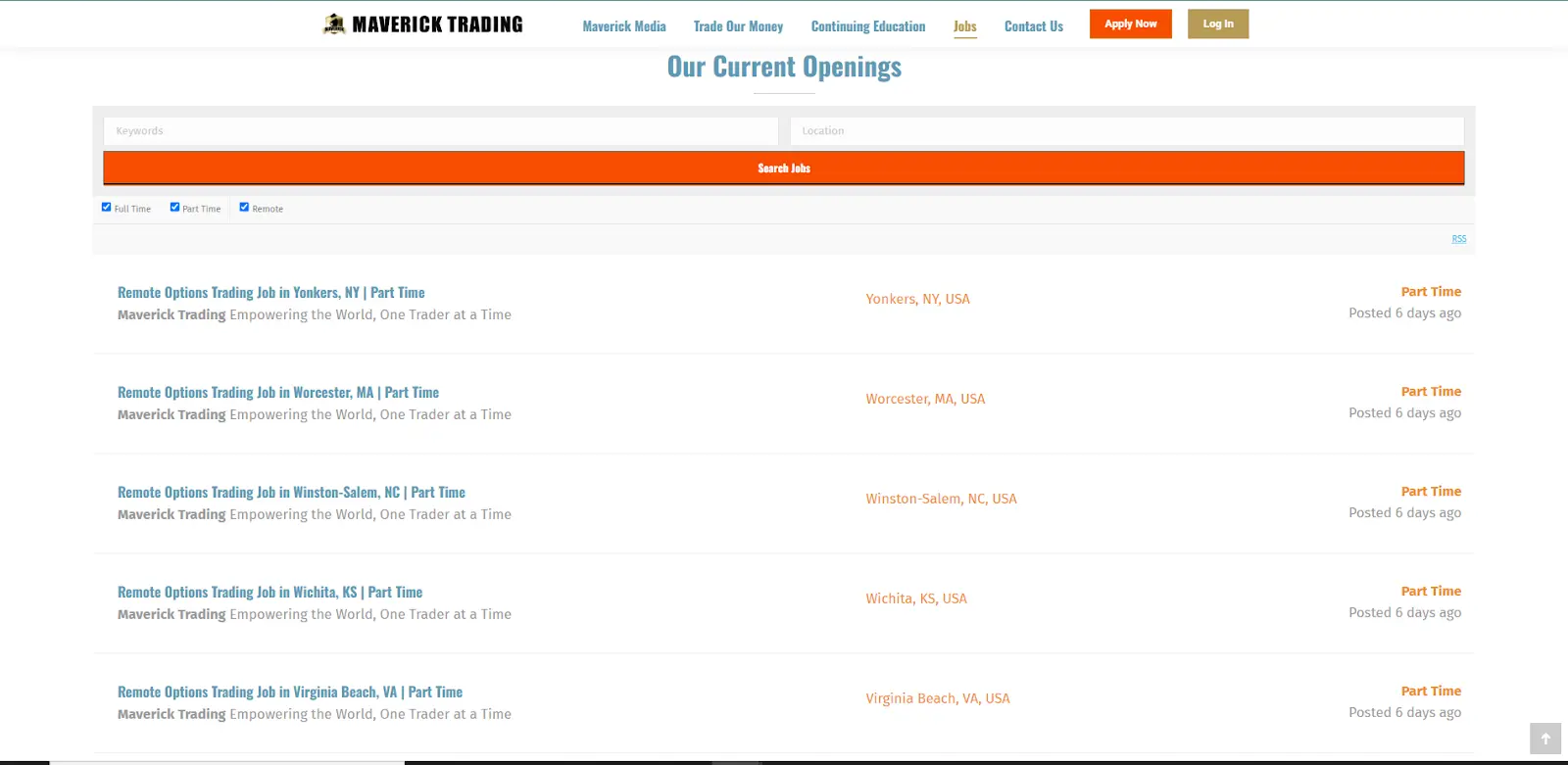 Various job openings available at Maverick Trading. 