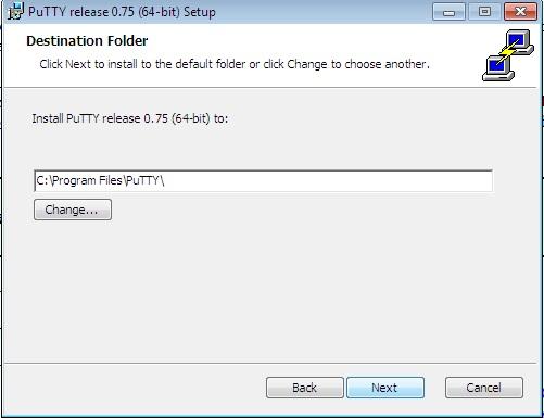 PuTTY Installer selecting location