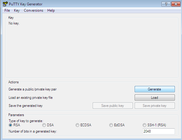 PuTTY Key Generator main screen