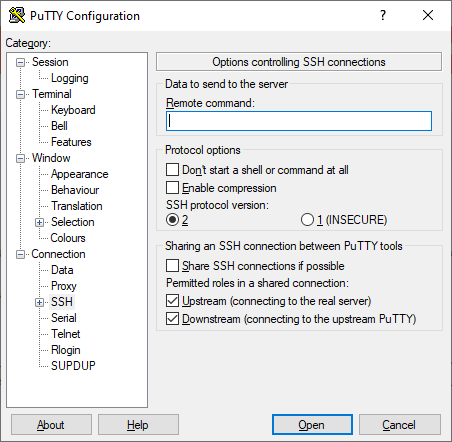 [PuTTY’s Connection SSH screen]