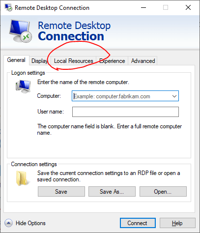 [Remote Desktop Connection settings]