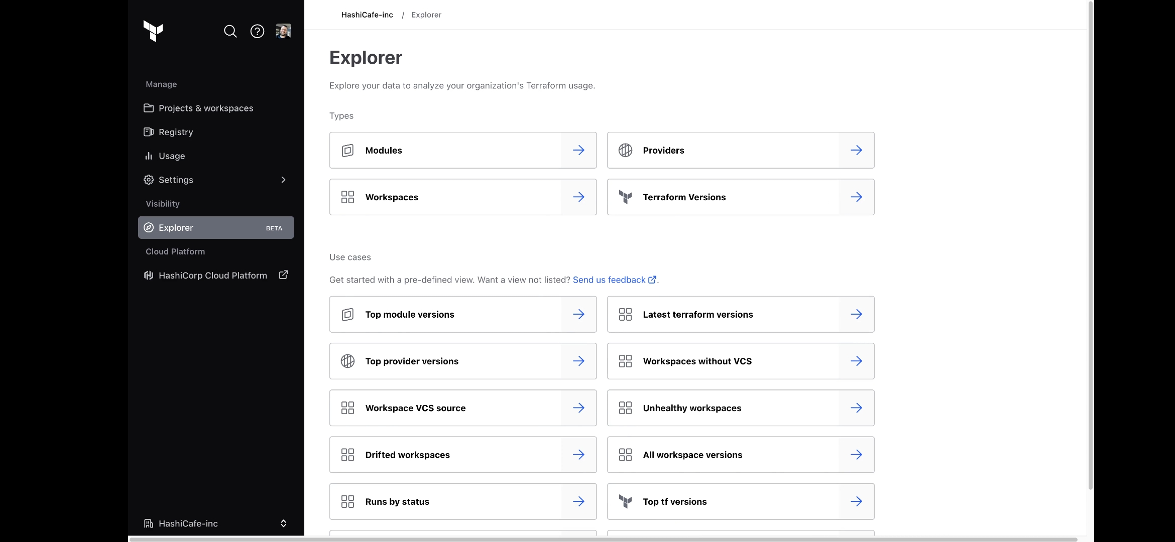 Picture of Terraform’s CMP, showcasing its Explorer feature.