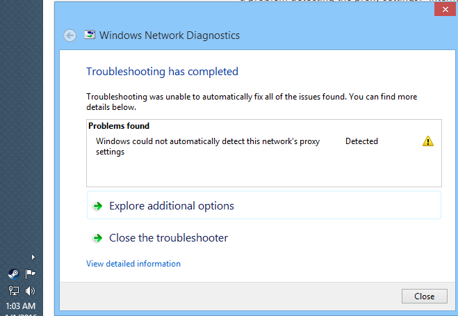 Windows could not automatically detect this network’s proxy settings