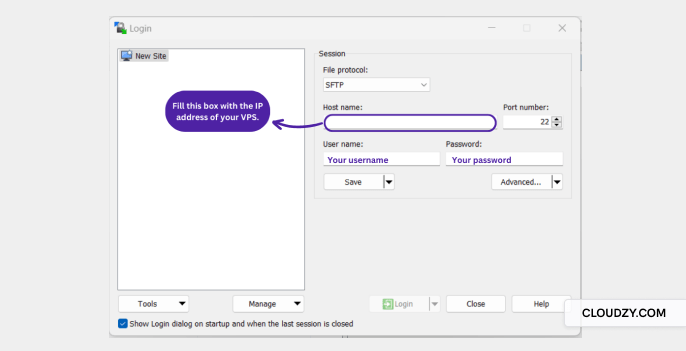 Winscp login screenshot