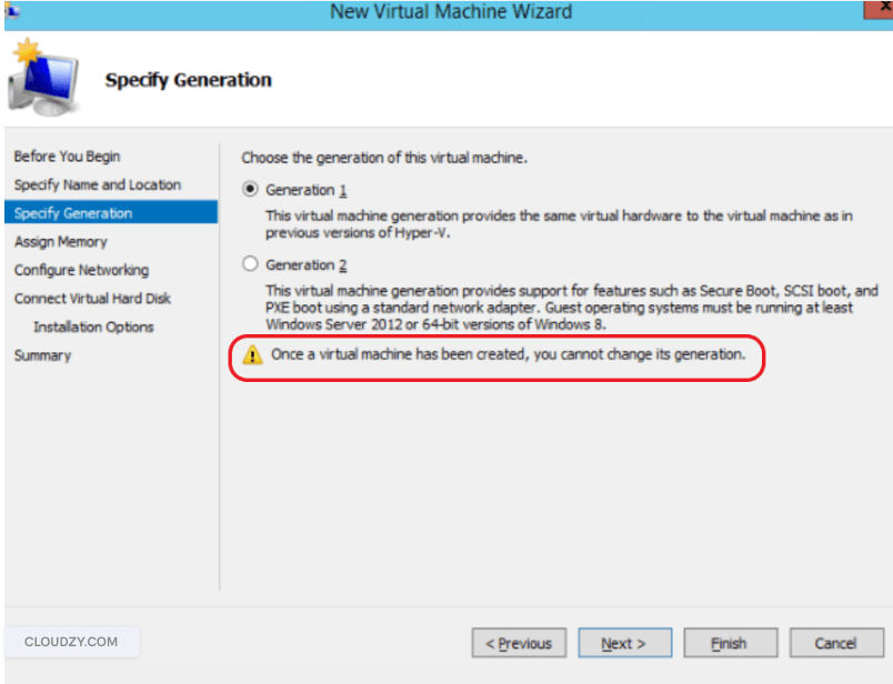 install VM - choose generation