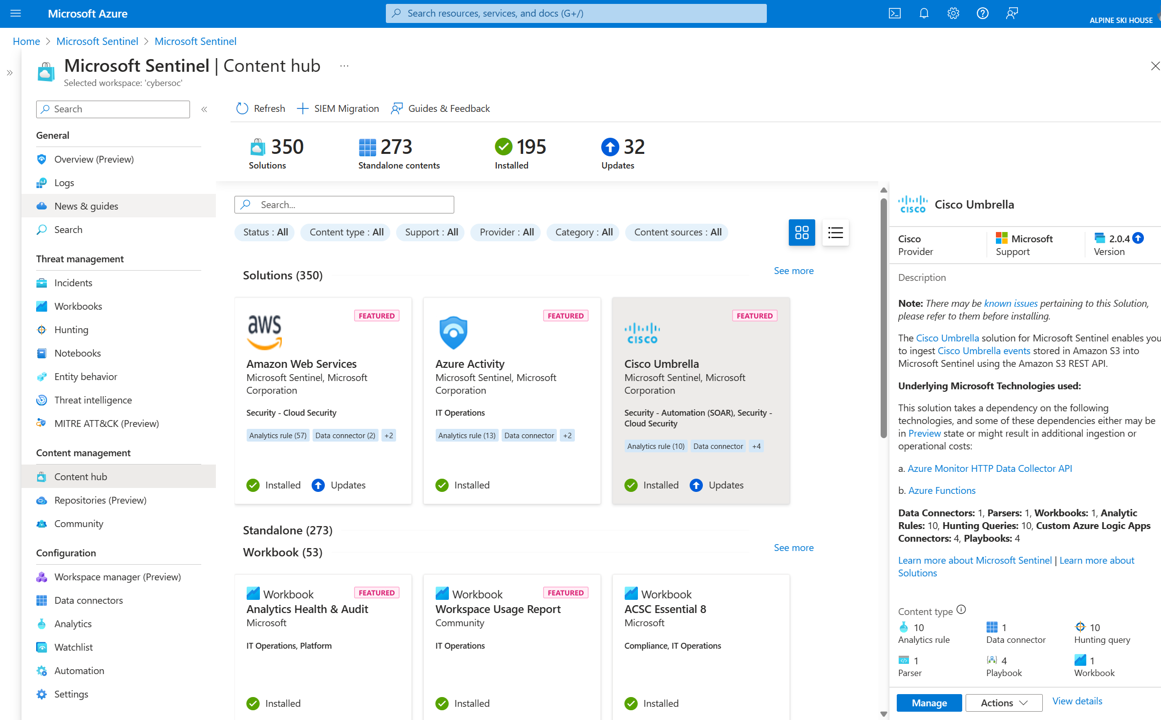 A screenshot of Azure Sentinel's UI.