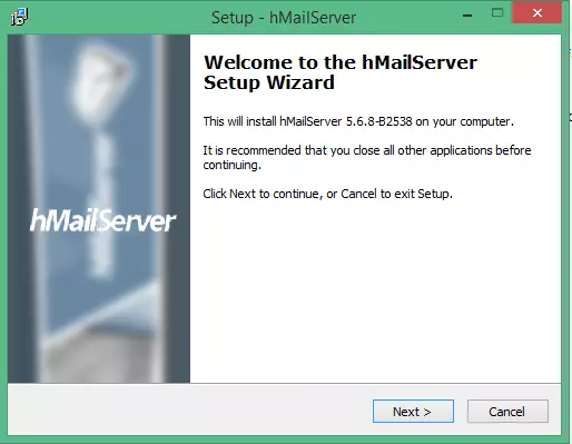 click next to continue installing hmail server