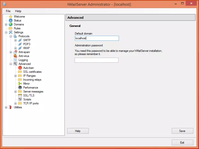 type" localhost" in the Default domain