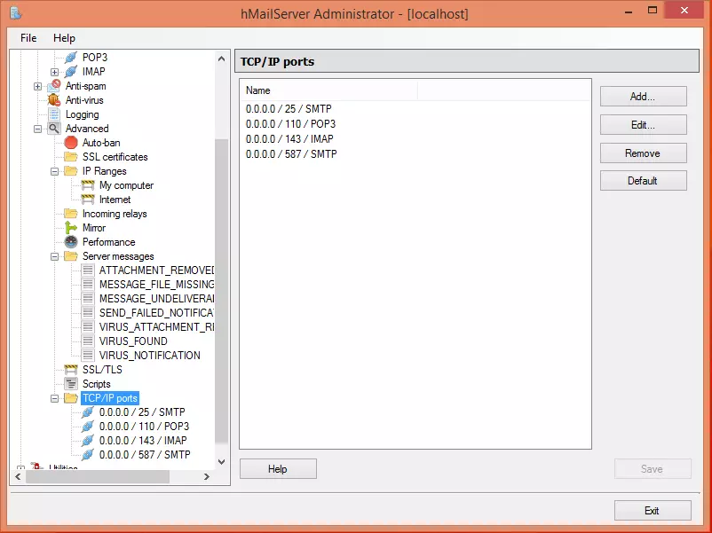 click TCP/IP ports