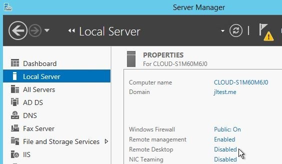 enable rdp in windows server 2012