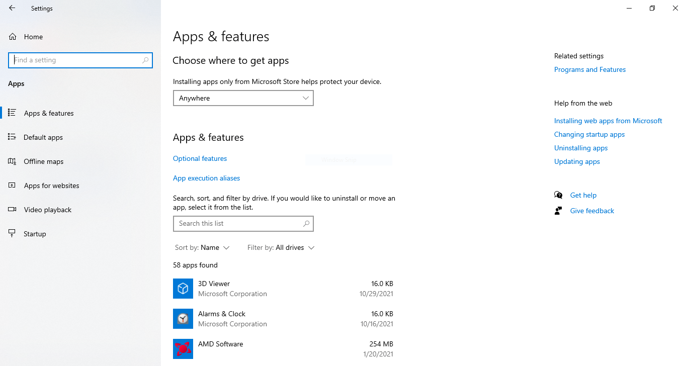 windows optional features