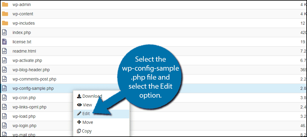 find the wp-config-sample.php file