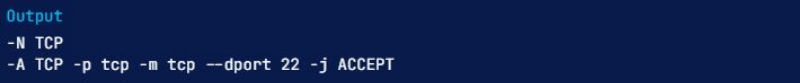 output of listing a specifying TCP chain