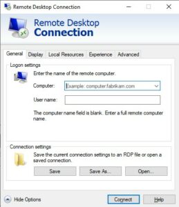 Remote Desktop Connection settings