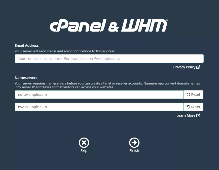 cpanel needs your email address