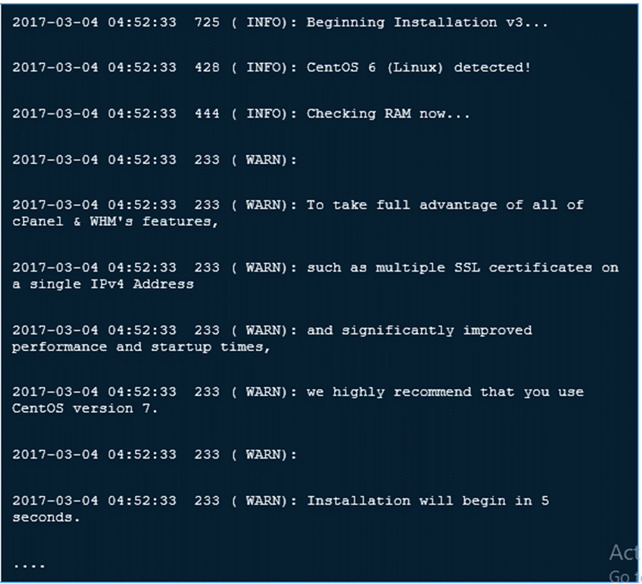 sample of installing whm cpanel on centos 8